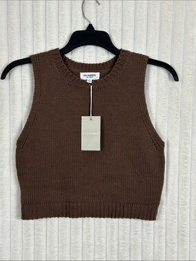 eesome Chocolate Brown Knit Sleeveless Crop sweater S